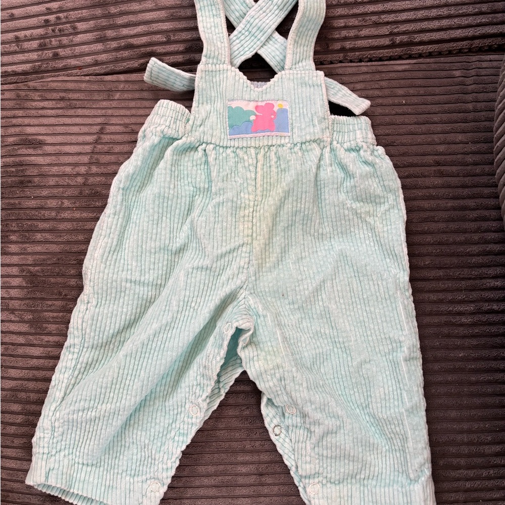 Mint Green Striped Kids Overalls
